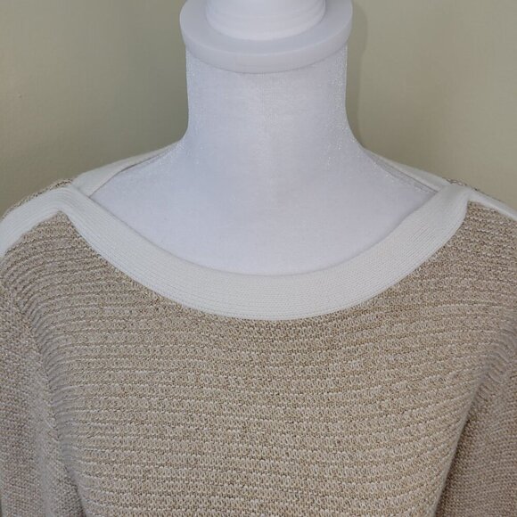 Karen Scott Gold & Ivory Glitter Metallic Pattern Pullover Sweater Women’s SZ M - Picture 3 of 13